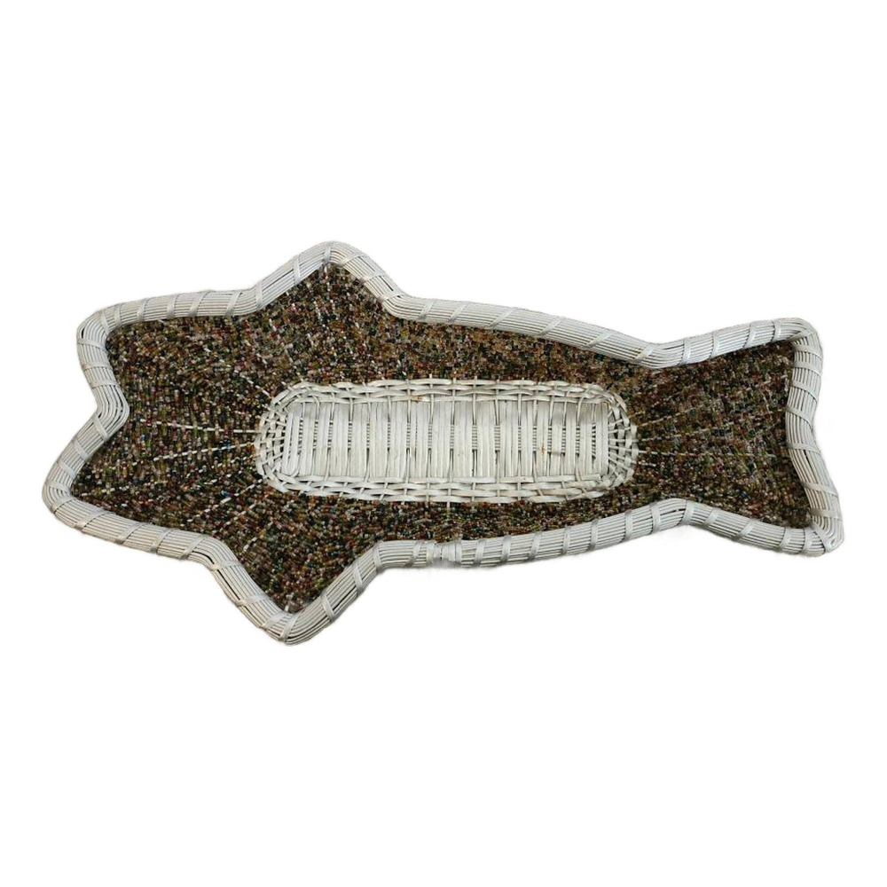 Vintage Beaded Fish Shaped Wire Basket, 16" Long